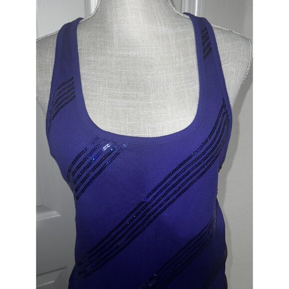 Glo Womens XL Purple Racerback Tank Top With Sequined Stripes - Picture 2 of 7